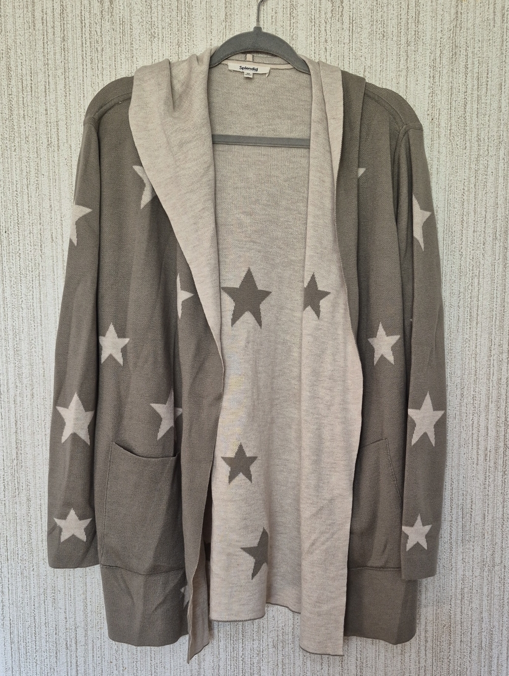 Splendid Collection Reversible Star Hooded Open Front Cardigan XS New With Tags